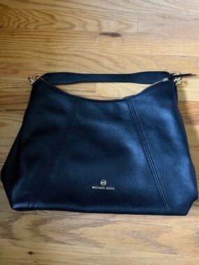Michael Kors Black Pebbled Leather Shoulder Bag with Gold Hardware